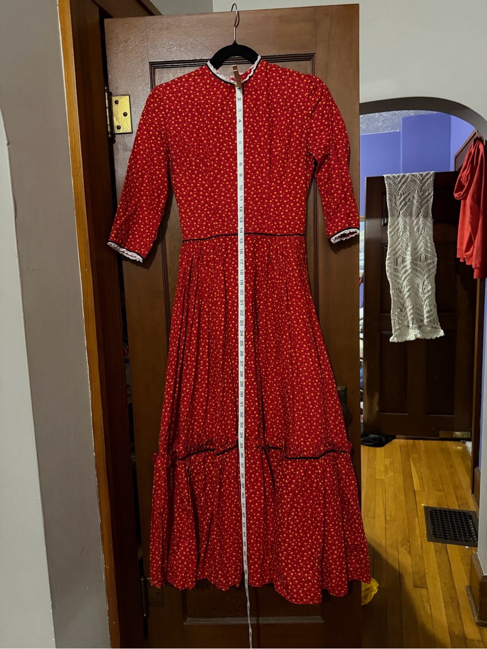 Vintage Prairie Dress – Red Floral / Button Back / Cottagecore - Picture 3 of 6